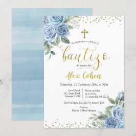 Invitación Dusty Blue Floral español Boy Bautizo