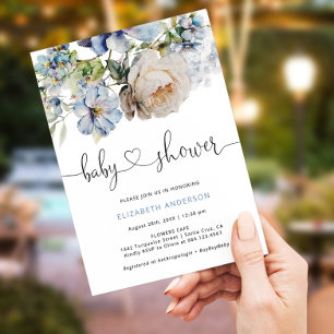 Invitación Dusty Blue Floral Garden Baby Shower