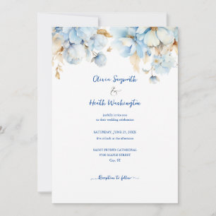 Invitación Dusty Blue Floral Gold Boda 2