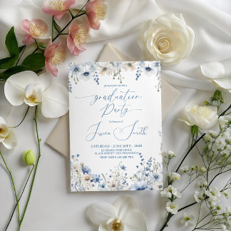 Invitación Dusty Blue Floral Graduation Party Invite