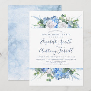 Invitación Dusty Blue Floral Green Engagement Party