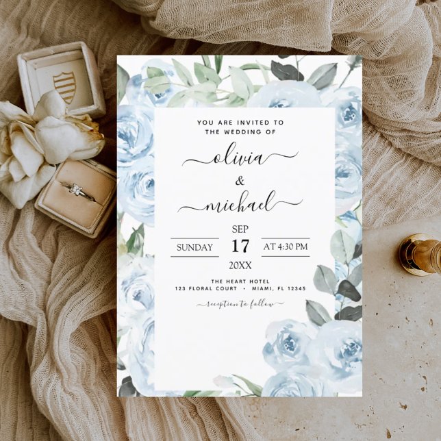 Invitación Dusty Blue Floral Greeneration Boda (Subido por el creador)