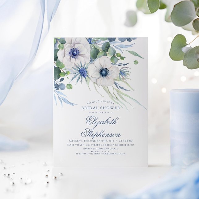 Invitación Dusty Blue Floral Greeneration Modern Bridal Showe (Dusty Blue Romantic Bridal Shower Invitations)