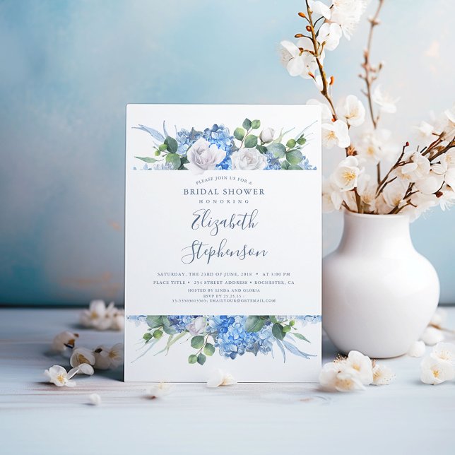 Invitación Dusty Blue Floral Greeneration Modern Bridal Showe (Dusty Blue and White Flowers Bridal Shower Invitations)