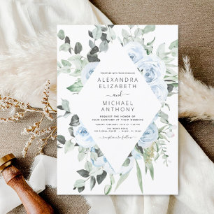 Invitación Dusty Blue Floral Greenery Eucalyptus Boda Invi