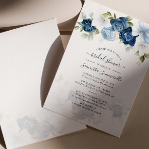 Invitación Dusty Blue Floral Greenery Rubor Bridal Shower