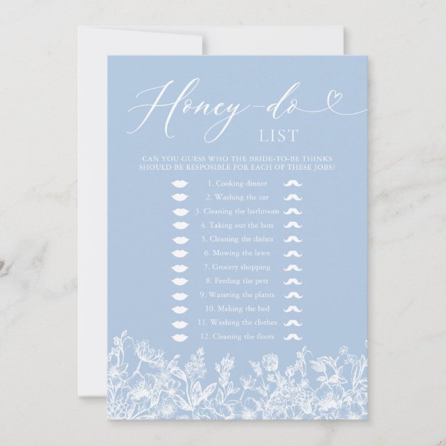 Invitación Dusty Blue Floral Honey Do List Bridal Shower Game (Anverso)