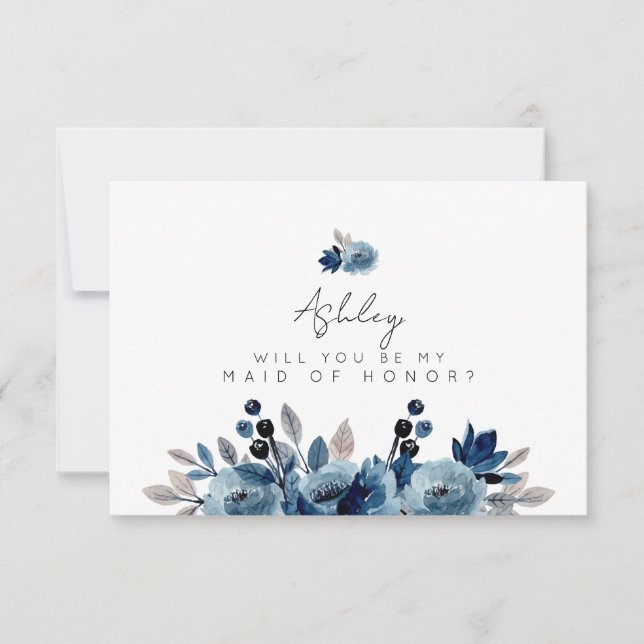 Invitación Dusty Blue Floral Maid of Honor (Anverso)