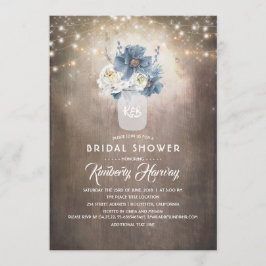 Invitación Dusty Blue Floral Mason Jar Rustic Bridal Shower