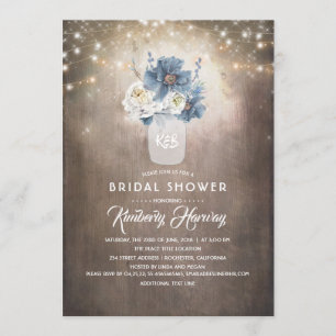 Invitación Dusty Blue Floral Mason Jar Rustic Bridal Shower