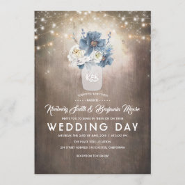 Invitación Dusty Blue Floral Mason Jar Rustic Country Wedding