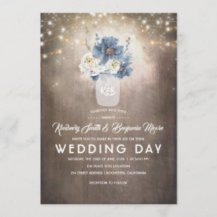 Invitación Dusty Blue Floral Mason Jar Rustic Country Wedding