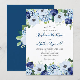 Invitación Dusty Blue Floral Moderno Boda de acuarela
