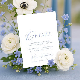 Invitación Dusty Blue Floral Monogram Wedding Details Card