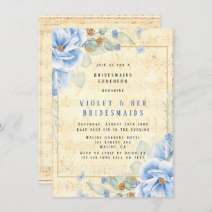 Invitación Dusty Blue Floral Musical Bridesmaids Luncheon