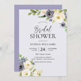 Invitación Dusty Blue Floral Naval acuarela Ducha Nupcial