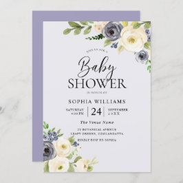 Invitación Dusty Blue Floral Navy Boys Baby Shower