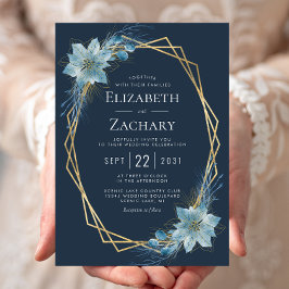 Invitación Dusty Blue Floral Navy Gold Wedding