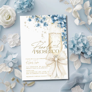 Invitación Dusty Blue Floral Pearls & Prosecco Bridal Shower