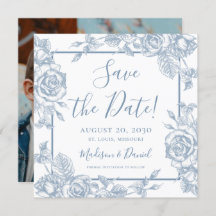 Dusty Blue Floral Photo Save the Date