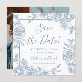 Invitación Dusty Blue Floral Photo Save the Date