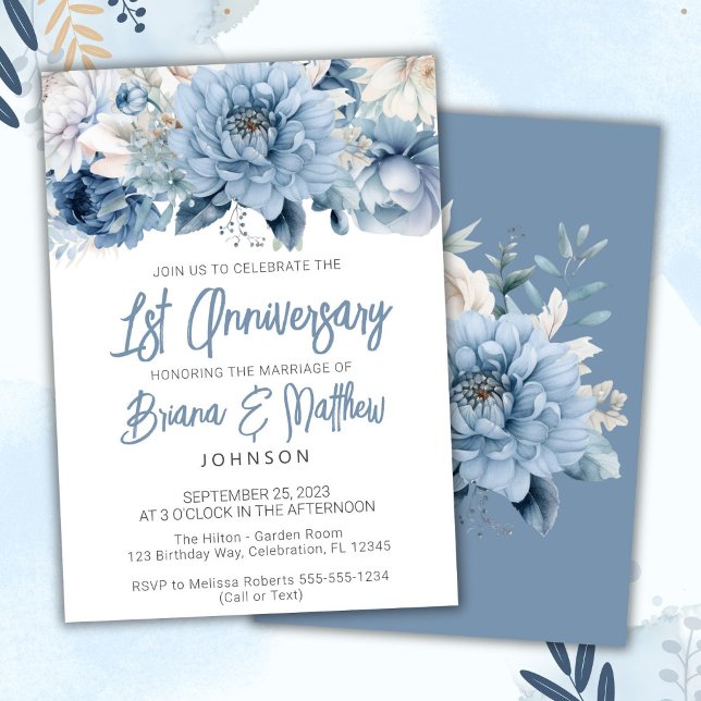 Invitación Dusty Blue Floral Primer Aniversario Boda (Subido por el creador)