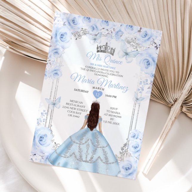 Invitación Dusty Blue Floral Princess Mis Quince 15 Anos (Subido por el creador)