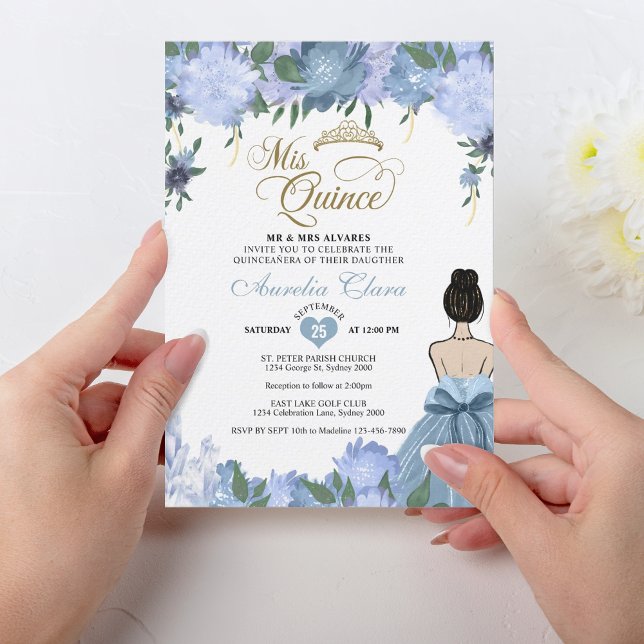 Invitación Dusty Blue Floral Princess Mis Quince Quinceañera (Subido por el creador)