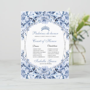 Invitación Dusty Blue Floral Quinceanera Tribunal de Honor