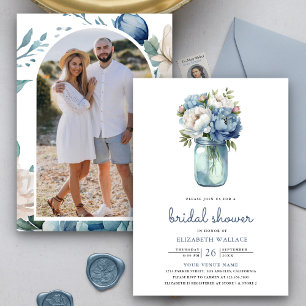 Invitación Dusty Blue Floral Regalo de Ducha de Novia en Tarr