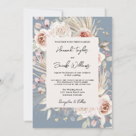 Invitación Dusty Blue Floral Rustic Boda