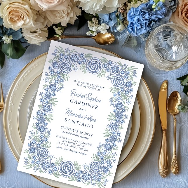 Invitación Dusty Blue Floral Rustic Boda (Subido por el creador)