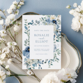 Invitación Dusty Blue Floral Salven La Fecha Que Boho Guarda 