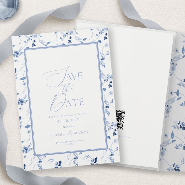 Invitación Dusty Blue Floral Save the Date Card (Subido por el creador)