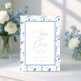 Invitación Dusty Blue Floral Save the Date Card