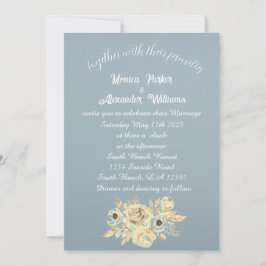 Invitación Dusty Blue Floral Script Elegante Boho