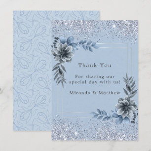 Invitación Dusty Blue Floral Silver Boda Gracias