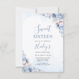 Invitación Dusty Blue Floral Sweet 16 Dieciséis Cumpleaños Pr
