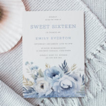 Dusty Blue Floral Sweet 16 Dieciséis Fiestas