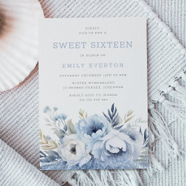 Invitación Dusty Blue Floral Sweet 16 Dieciséis Fiestas