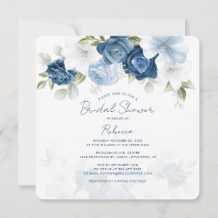 Invitación Dusty Blue Floral Verdor Botánico Bridal Shower