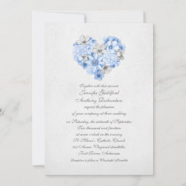Invitación Dusty Blue Floral Vintage Love Heart Boda