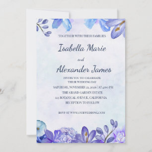 Invitación Dusty Blue Floral Watercolor Frame Wedding Invitat