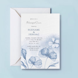 Invitación Dusty Blue Floral Watercolor Reensayar Cena