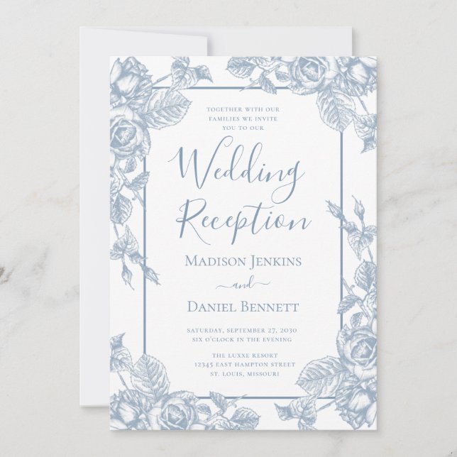 Invitación Dusty Blue Floral Wedding (Anverso)
