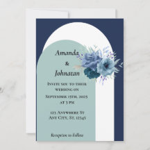 Dusty Blue Floral Wedding Invitation Card