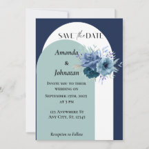 Dusty Blue Floral Wedding Invitation Card