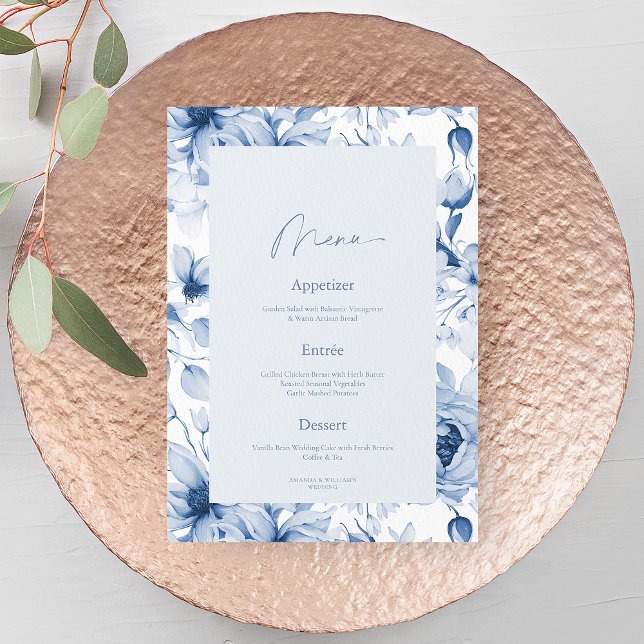 Invitación Dusty Blue Floral Wedding Menu Card (Subido por el creador)