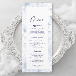 Invitación Dusty Blue Floral Wedding Menu Card