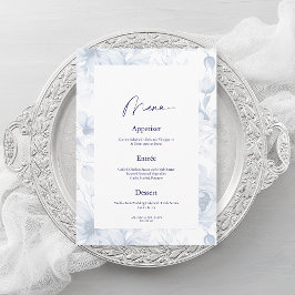 Invitación Dusty Blue Floral Wedding Menu Card